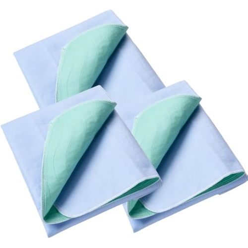 Washable Quick Dry Underpads Incontinence Bed Pads Reusable Waterproof Chucks Pads Hospital Bed Pads for Kids Adult Pee Pad for Dog Cat Pet Training 3 Pack 18" x 24"Blue/Green