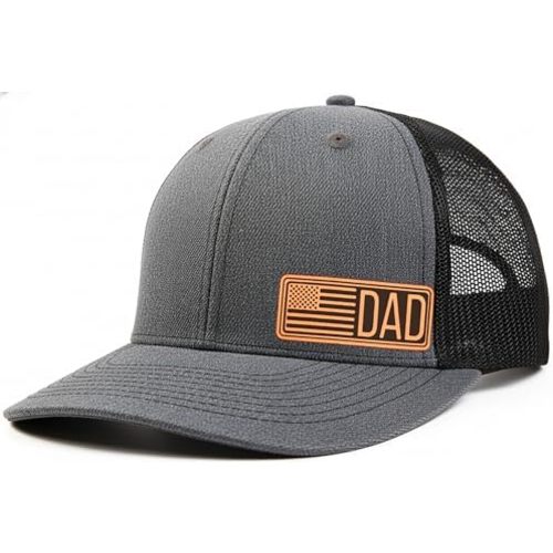 American Flag Dad Hat for Men, Fathers Day Birthday Gifts for Dad Leather Patch Trucker Hat