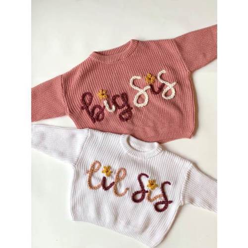 Hollow and Hob Hand Embroidered Big/little Sister/brother Sweaters