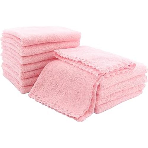 12 Pack Baby Washcloths - Extra Absorbent and Soft Wash Clothes for Newborns, Infants and Toddlers - Suitable for Baby Skin and New Born - Microfiber Coral Fleece 12x12 Inches, Pink
