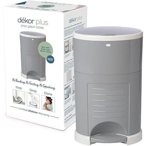 Diaper Dekor Plus Hands-Free Diaper Pail | Gray | Easiest to Use | Just Step – Drop – Done | Doesn’t Absorb Odors | 20 Second Bag Change | Most Economical Refill System |Great for Cloth Diapers