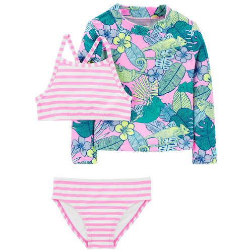Toddler Tropical Iguana 3-Piece Rashguard Swim Set - 2T
