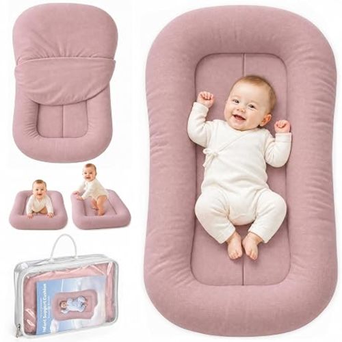 Infant Support Cushion - Breathable Cotton Baby Support Cushion for Babies 0-24 Months, Portable Tummy Time Mat for Home & Travel, Machine Washable, Perfect Baby Registry Gift, Pink