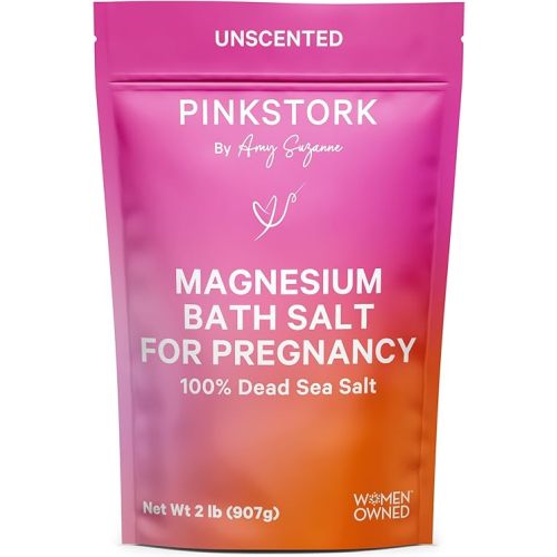 Pink Stork Pregnancy Bath Flakes: Magnesium Bath Salts for Pregnant Women, Dead Sea Salts for Soaking in Bath or Foot Soak, Pregnancy Must Haves, Unscented Without Parabens or Fragrance, 2 lbs