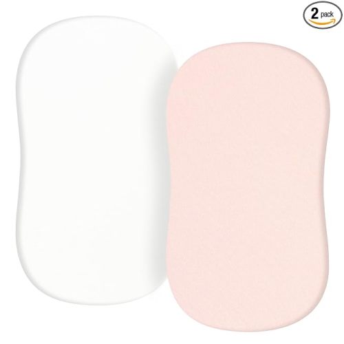 TILLYOU Baby Bassinet Sheets for Girls Boys, Fit for Hourglass Oval Rectangle Bassinet Mattress Sheets, 33”X16”, 2 Pack Pink & White
