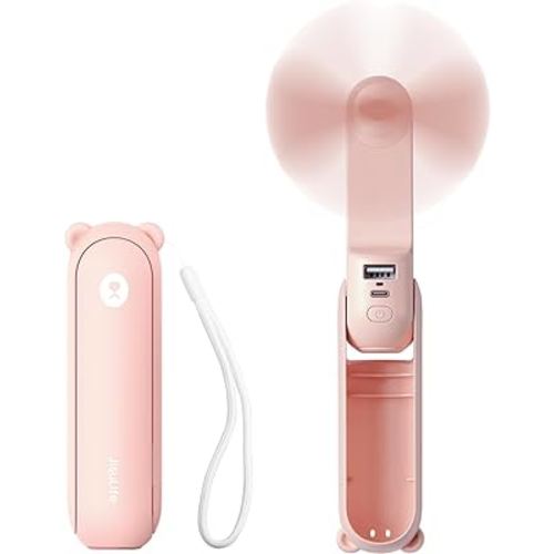 JISULIFE Handheld Mini Fan, 3 IN 1 Hand Fan, USB Rechargeable Small Pocket Fan [12-19 Working Hours] with Power Bank, Flashlight, Portable Fan for Travel/Summer/Concerts/Lash, Gifts for Women(Pink)