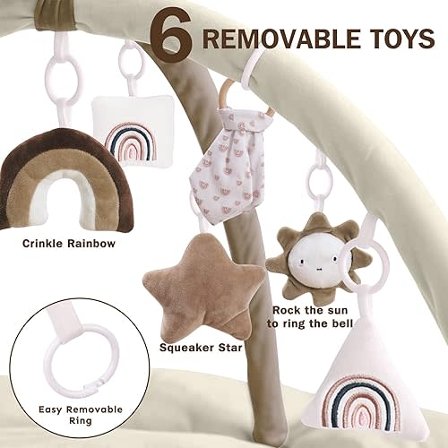 5-in-1 Convertible Baby Play Gym with 6 Toys, Tummy Time Mat for Sensory Development, Baby Activity Center from Newborn to Toddler, Ball Pit, Cat & Dog Bed, Soft Plush Pet Bed, No Ball Included Brown