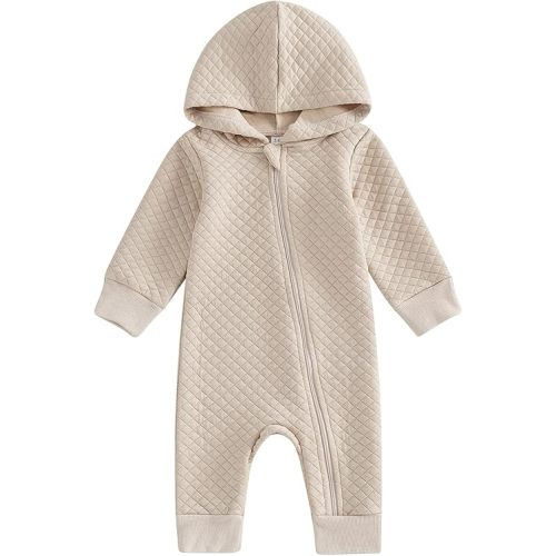 BemeyourBBs 0-3MONTHS Baby Boy Girl Fall Winter Clothes Zipper Hooded Romper Cute Long Sleeve Jumpsuit Warm One Piece Outfit
