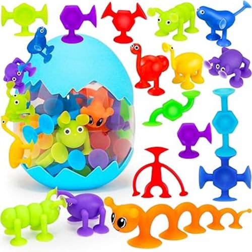 32 PCS Toddler Suction Cup Bath Toys Kids Bath Toy 1-3 3-5 Christmas Stocking Stuffers Birthday Party Favor Goody Bag Treat Filler Carnival Bulk Prize Gift for 2+ 3 4 5 6 Y Ear Boy Girl with Eggshell