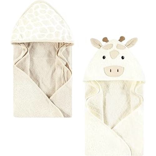 Hudson Baby Unisex Baby Cotton Animal Face Hooded Towel, Beige Giraffe, One Size
