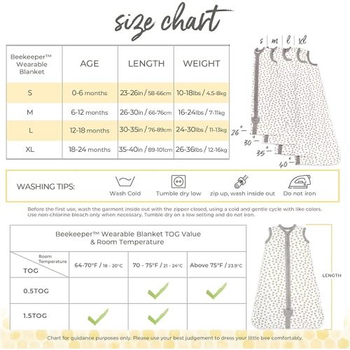 Burt's Bees Baby Beekeeper Wearable Blanket, Organic Cotton Swaddle 0.5 or 1.5 TOG, Newborn Essentials Shower Gift