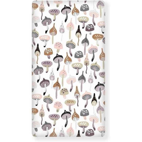 Cute Mushrooms Fitted Crib Sheet for Boys Girls Lovely Botanical Plants Baby Sheet for Standard Crib and Toddler Forest Mushroom Nursery Bed Mattress Sheets 28"x52"