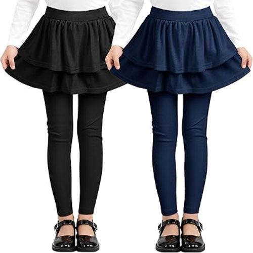 Resinta 2 Pack Girls Leggings Uniform Pants Legging with Skirts Stretch Warm Pant 4-14 Years