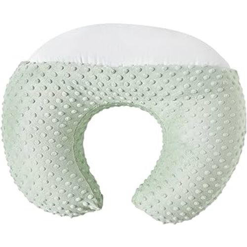 Nursing Pillow and Positioner Breastfeeding and Bottle Feeding, Propping Baby, Tummy Time, Sitting Support, with Removable Polyester Cover, Minky dots Fabric, for Baby Boy Girl(Bay)