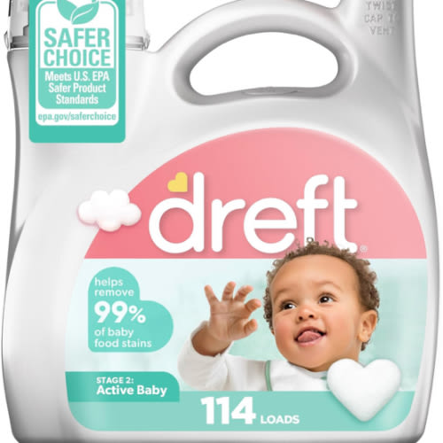 Dreft Stage 2 Active Baby Liquid Laundry Detergent, Hypoallergenic, Helps Remove 99% of Baby Food Stains, 114 Loads, Baby Laundry Detergent, Newborn Essentials