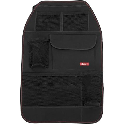 Diono Stow 'n Go Car Back Seat Organizer for Kids, Kick Mat Back Seat Protector, with 7 Storage Pockets, 2 Drinks Holders, Water Resistant, Durable Material, Black , 18x10x9 Inch (Pack of 1)