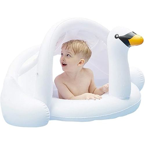 Travel Friendly - Inflatable Baby Pool Swim Float with Canopy White Flamingo from 6 Months
