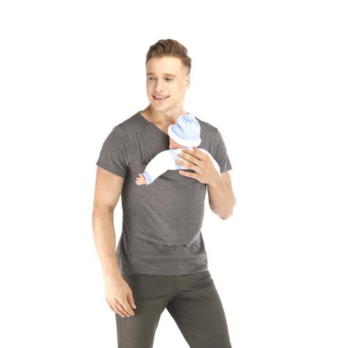 Beforesun Kangaroo Dad Men's T-Shirt Short-Sleeved Stretchy Infant Sling Baby Carrier Shirt 2 in 11 Big Pocket(Gray，XL）