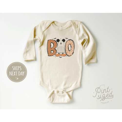 Mickey Mouse Ghost Bodysuit - Boo Baby Onesie® - Cute Halloween Bodysuit - Ghost Natural Onesie® Size: 0-3 Months, Natural Color Long Sleeve