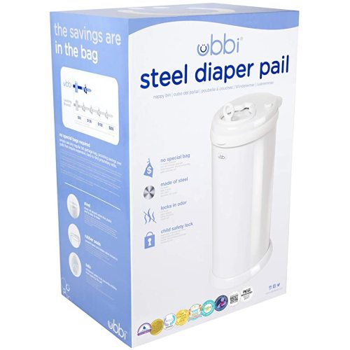 Ubbi Steel Diaper Pail, Odor Locking, No Special Bag Required, Award-Winning, Registry Must-Have, White