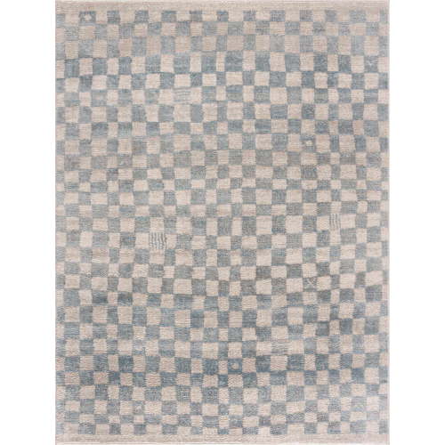 BoutiqueRugs Benjy Light Blue Checkered Area Rug - Cream, Silver Blue - 7'10" x 10'