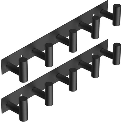 VAEHOLD Black Hat and Coat Wall Mount Rack 5 Hooks for Robes, Bags, Keys, and Towels Bathroom Towel Hanger Organizer (2 Pack)