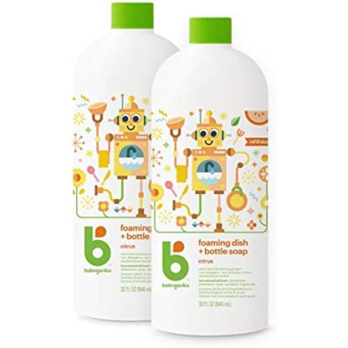 Babyganics Foaming Dish & Bottle Soap, Citrus, Plant-Derived Cleaning Power, Removes Dried Milk, 32Fl Oz (2 Pack), Packaging May Vary