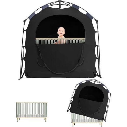 Blackout Tent for Pack and Play, Baby Sleep Pod, Portable Blackout Cover, Travel Crib Canopy, 1-Click Set Up Sleep Pod Blocks 95% of Light(Black)