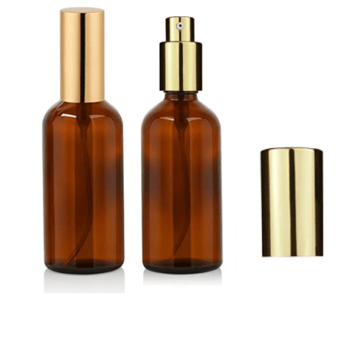 100ml Amber Euro Glass Bottle w/ Shiny Gold Metal Pump