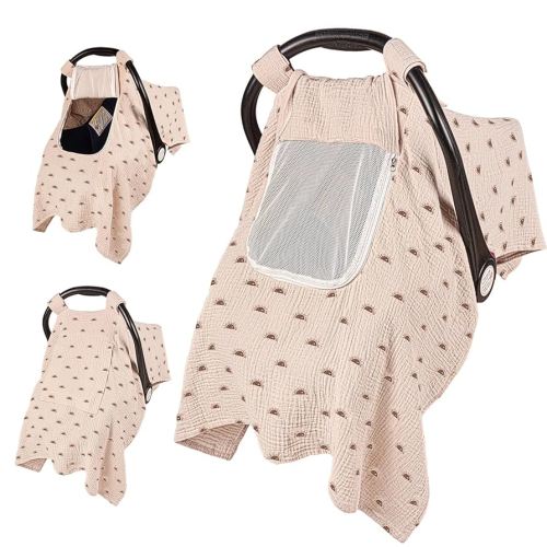 PRIMLECT Car Seat Cover Baby, 100% Muslin Baby Car Seat Cover, 3 in 1 Carseat Cover, Carseat Cover for Baby Easy to Get in & Out…