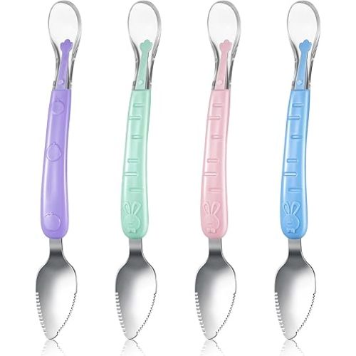 Lallisa 4 Pcs Double Head Baby Silicone Food Spoon Baby Fruit Scraping Mud Spoon Soft Baby Feeding Spoon Baby Food Scraper Spoon for Infants Baby Fruit Scraping Feeding (Multicolor)