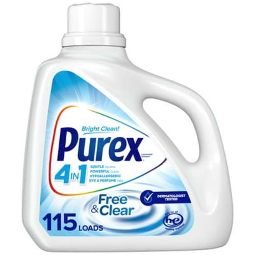 Purex Hypoallergenic Free & Clear Liquid Laundry Detergent, 150 Fluid Ounces, 115 Loads, Dye-Free