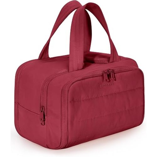 BAGSMART Travel Toiletry Bag, Puffy Toiletry Bag for Women, Wide-open toiletry bags for traveling, Large Travel Cosmetic Makeup Bag Organizer for Accessories,Toiletrie (Vintage Berry)