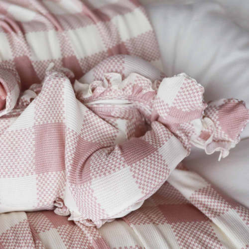 Big Check Bamboo Waffle Zipper Ruffle Footie | Rosy