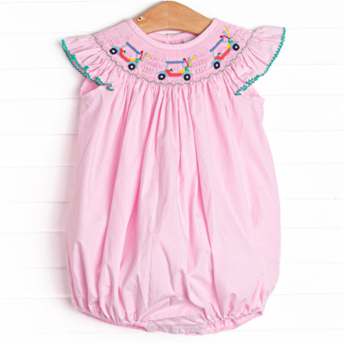 Gone Golfin' Smocked Girl Bubble, Pink Gingham – Stitchy Fish