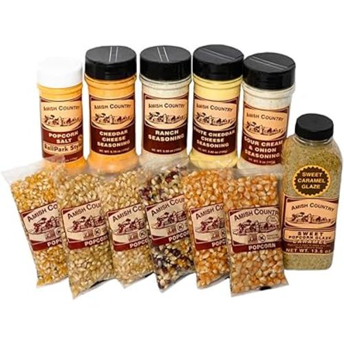 Amish Country Popcorn | 6-4 oz Bags | Variety Popcorn Kernel Set with Toppings | Old Fashioned, Non-GMO and Gluten Free