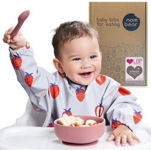 Baby Bibs for Eating - Waterproof Baby Eating Smock Bib - Long Sleeve Bib for Babies 6-12 Months