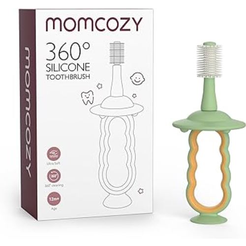 Momcozy Baby Toothbrush, Toddler Toothbrush 1-2, Infant Toothbrush, Baby Toothbrush 6 to 12 Months and up, Oral Cleaner, Baby Tongue Cleaner, Green