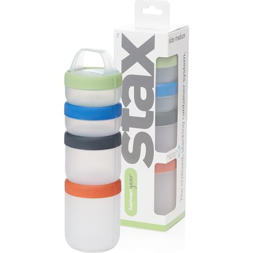 humangear STAX, Stackable Snack Containers - 4-Piece Leak-Proof Snack Travel System - FDA-Food Safe, BPA/PC/Phthalate-Free - Stackable & Click-Together Food Storage, Medium