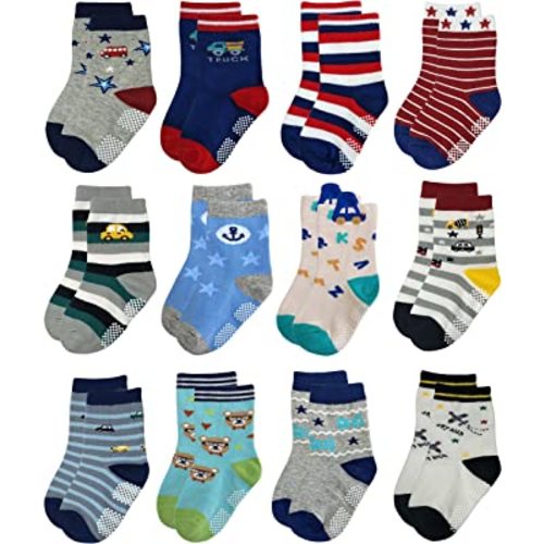 RATIVE Non Skid Anti Slip Crew Socks With Grips for Baby Infant Toddlers Kids Boys