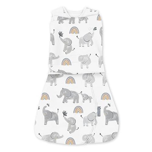 Ingenuity Arms Free Transitional Swaddle, Size 3-6 Months, 14-18 Pounds, Arms Swaddled in or Out, 1.0 TOG - Happy Elephant