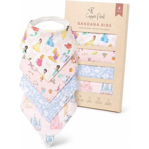 Copper Pearl Disney Baby Bibs 4 Pack, Soft Cotton Bandana Drool Bibs for Baby Girl & Boy, Drooling Teething