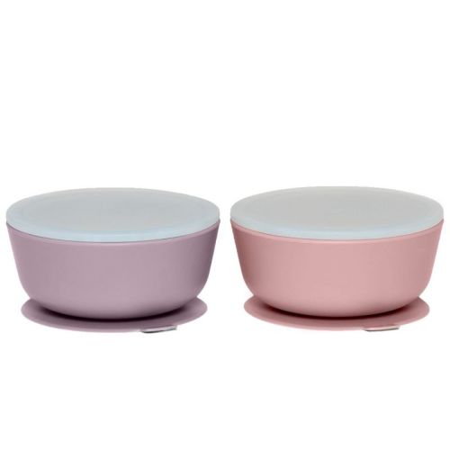 Weesprout Suction Bowls for Baby & Toddlers, 100% Silicone with Plastic Lid, 12 oz, Set of 2