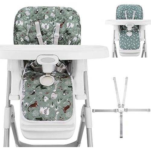 Baby High Chair Cover Replacement, Reversible & Waterproof High Chair Cushion Pad Home & Restaurant use, Includes 5-Point Harness Strap, Chair Not Included (Dark Green)