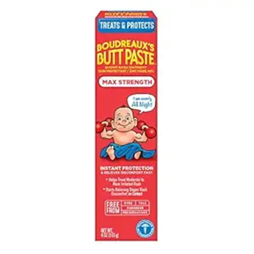 Boudreaux’s Butt Paste Max Strength Diaper Rash Cream for Baby, Ointment With Zinc Oxide, 4 oz Tube