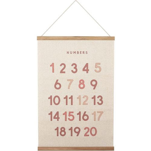 Bon et Beau 16×24 Inch Embroidered Numbers Poster Framed with Wood Hanger - Dusty Pink Wall Decor for Girls Nursery, Bedroom, Playroom, Toddler and Kids Room