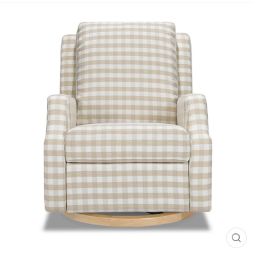Crewe Recliner & Swivel Glider - Tan Gingham with Light Wood Base