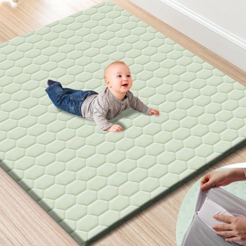 Premium Foam Baby Play Mat with Removable Cover, 50x50 Extra Thick Padding Playpen Mat, Non-Slip Floor Mat, Stylish & Easy to Clean for Crawling Baby, Infants & Toddlers, Green