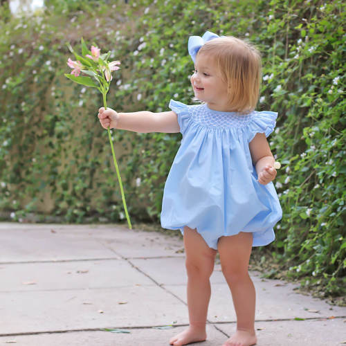 Shine Like A Pearl Blue Smocked Bubble