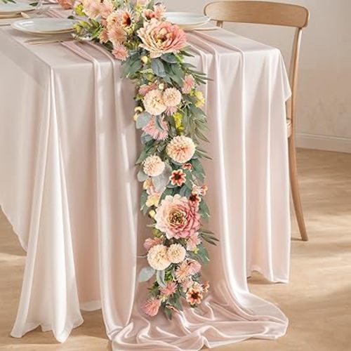 Spring Garland 6FT Hydrangea Flower Garland Faux Greenery Garland Leaf Vine Garland Garlands for Decoration for Spring Indoor Outdoor Garden Farmhouse Porch Wall Wedding Room Home Decor (Pink)